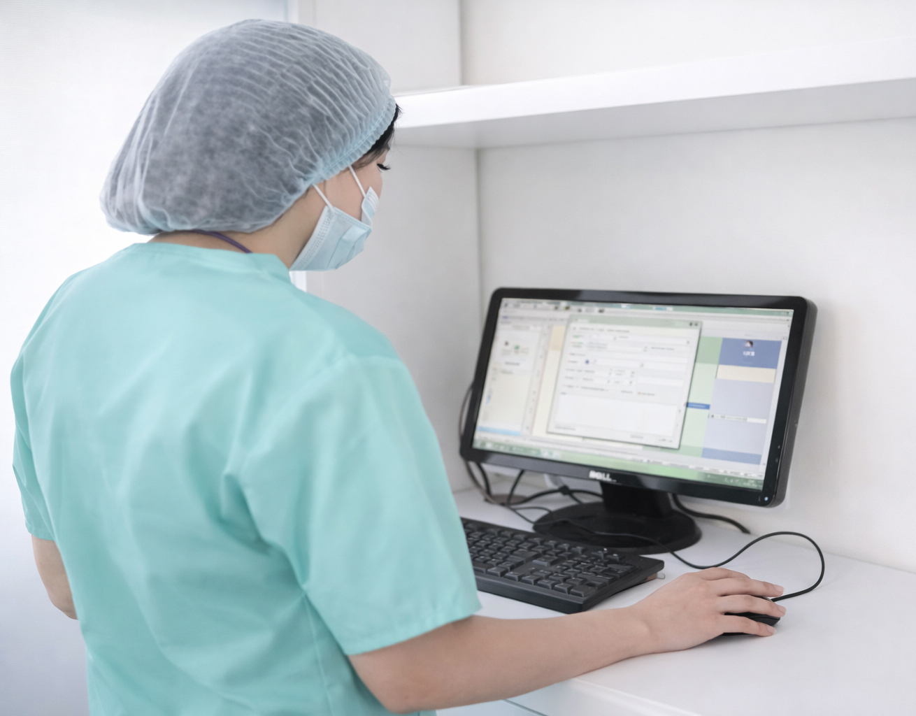 dentiste travaillant sur ordinateur dans un environnement clinique moderne à la Clinique Chadi Dental à Casablanca