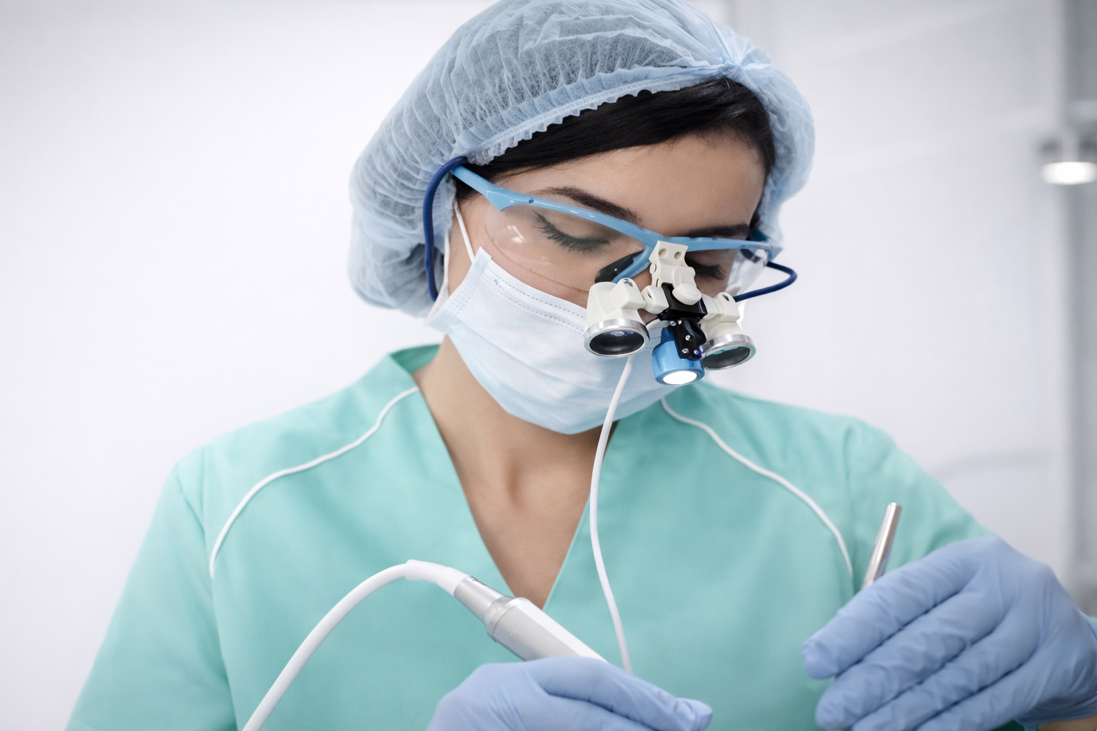 Dentiste réalisant un soin dentaire précis à la Clinique Chadi Dental sur le boulevard Al Qods à Casablanca
